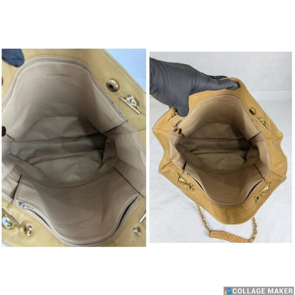 CHANEL Leather Matelasse Chain Shoulder Bag Lamb Skin Beige CC Auth - Picture 3 of 12